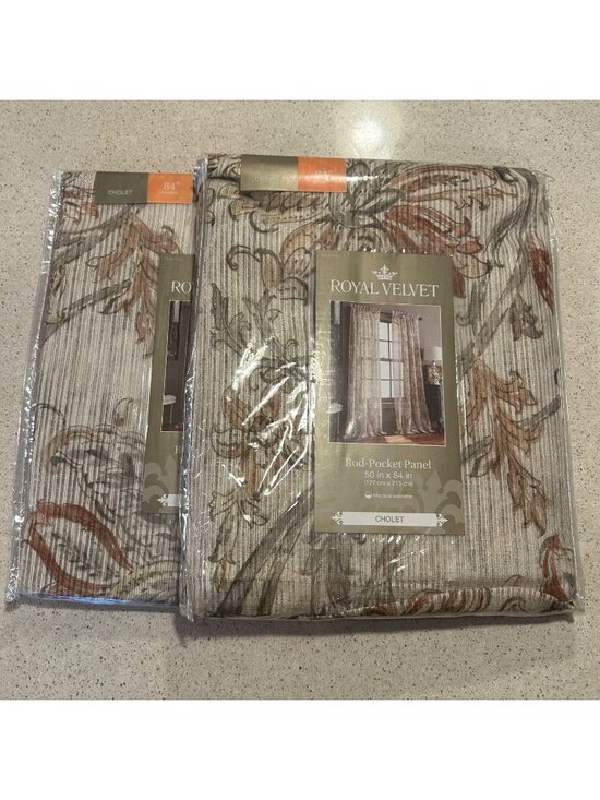 Royal Velvet Other - "Royal Velvet Cholet Curtain Set 2 Rod Pocket Panels Floral Beige Rust 50"x 84"